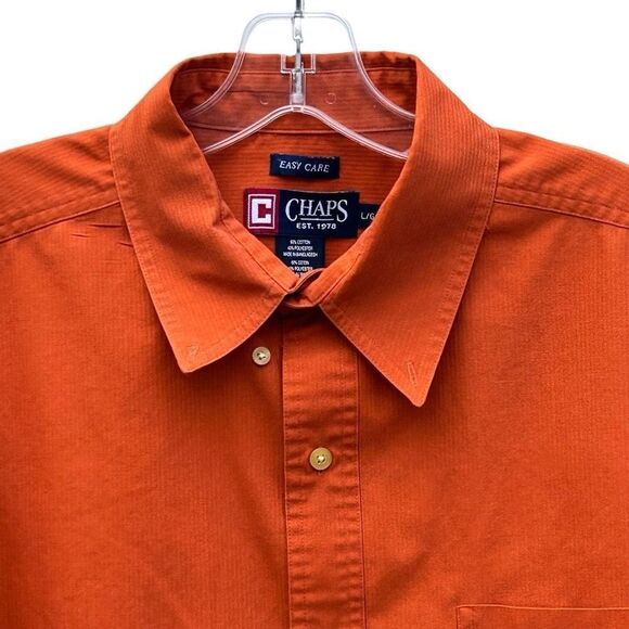 Chaps Men’s Large Shirt Orange Long Sleeve Button Down Easy Care - Picture 2 of 8